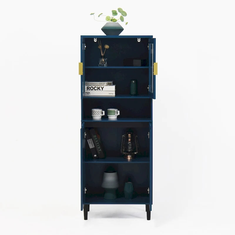 Tall Freestanding Storage Cabinet with Glass Doors
