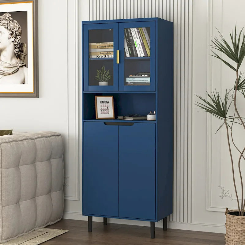 Tall Freestanding Storage Cabinet with Glass Doors