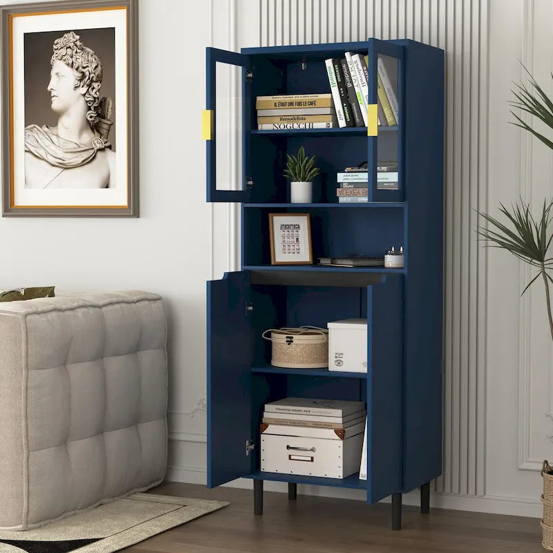 Tall Freestanding Storage Cabinet with Glass Doors