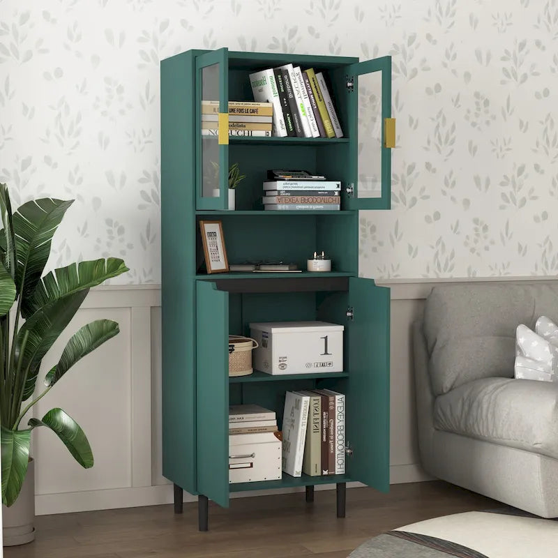 Tall Freestanding Storage Cabinet with Glass Doors