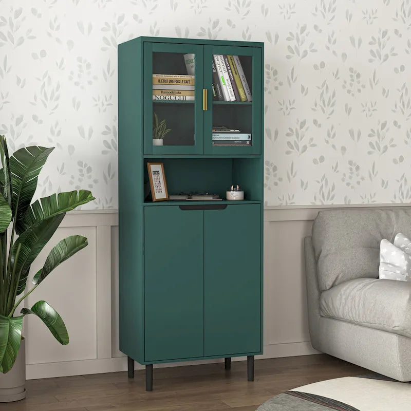 Tall Freestanding Storage Cabinet with Glass Doors