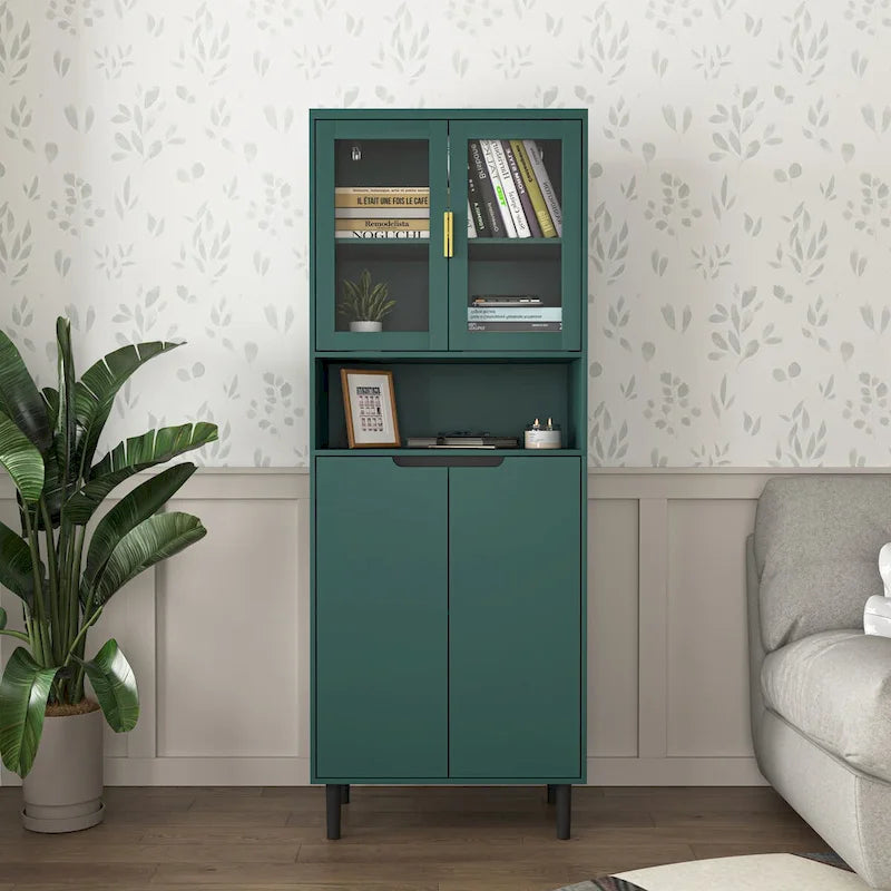 Tall Freestanding Storage Cabinet with Glass Doors