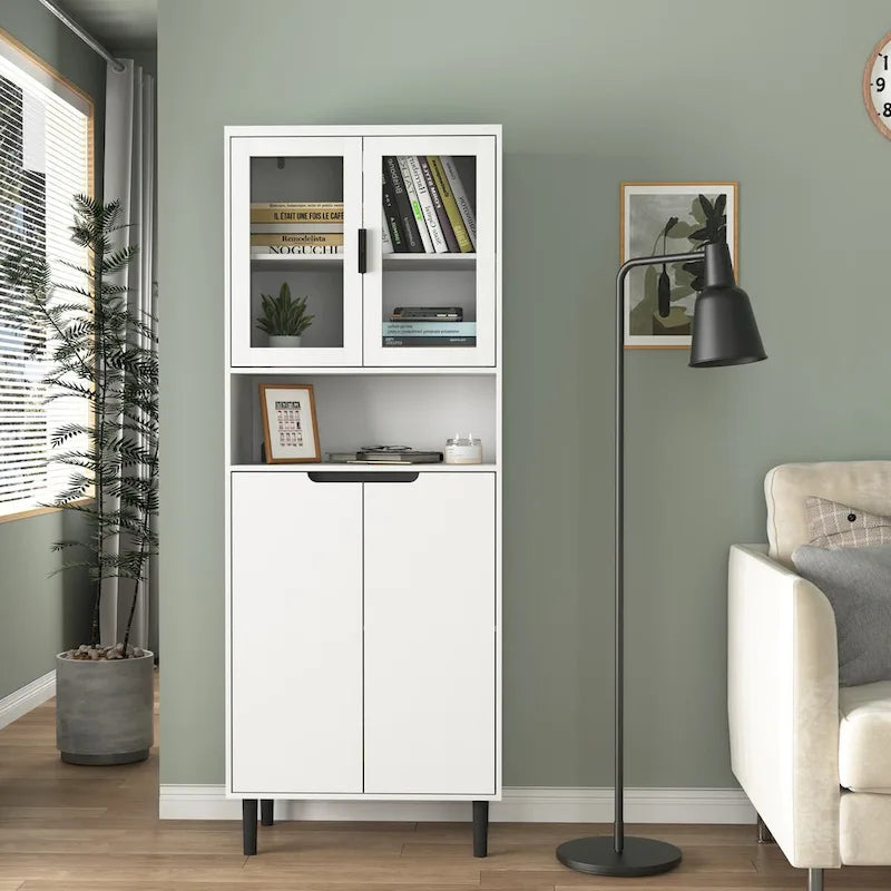 Tall Freestanding Storage Cabinet with Glass Doors