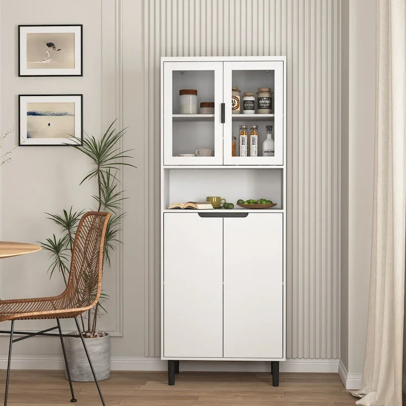 Tall Freestanding Storage Cabinet with Glass Doors