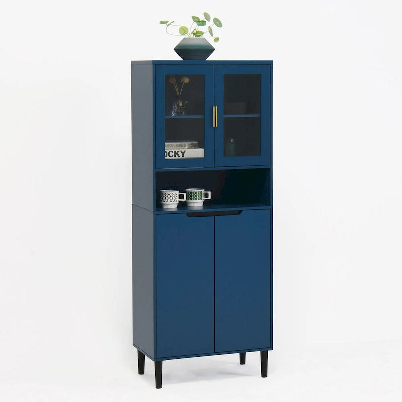 Tall Freestanding Storage Cabinet with Glass Doors
