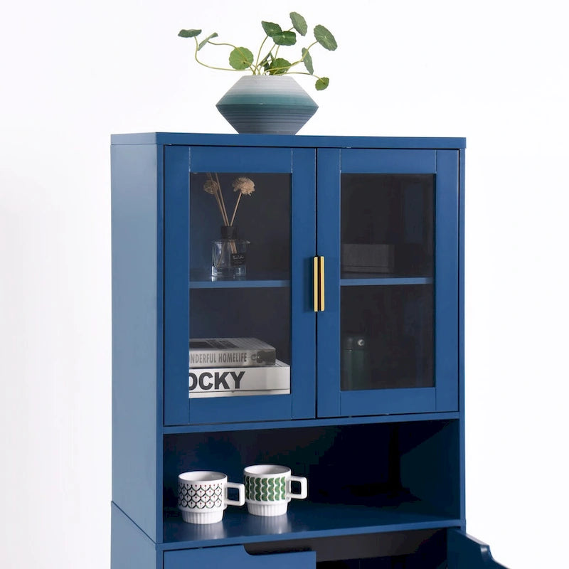 Tall Freestanding Storage Cabinet with Glass Doors