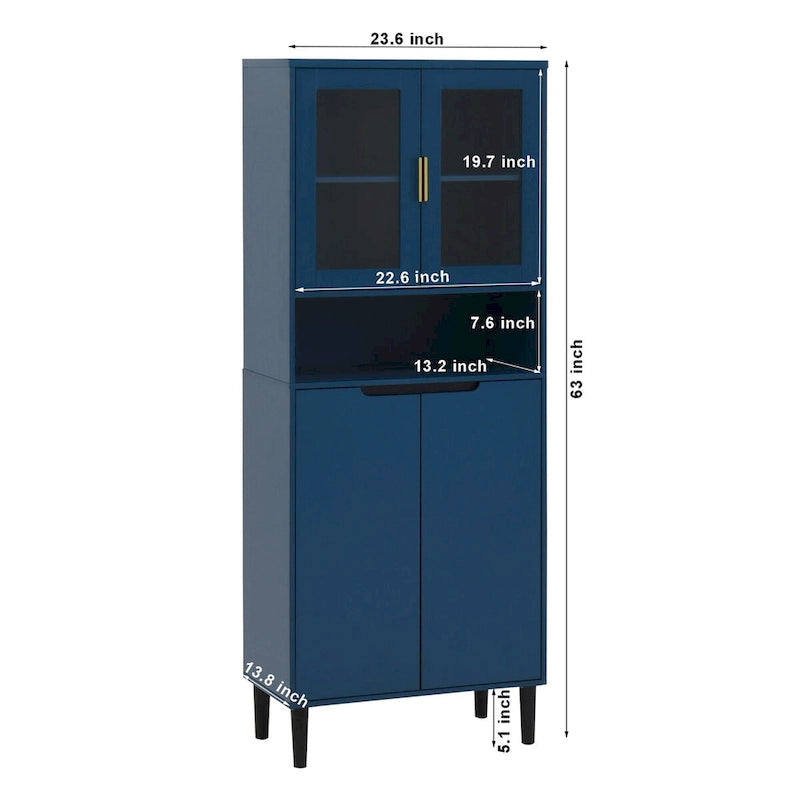 Tall Freestanding Storage Cabinet with Glass Doors