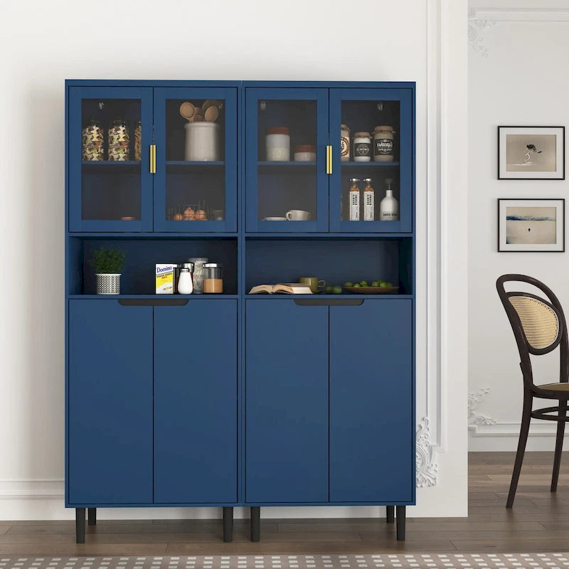Tall Freestanding Storage Cabinet with Glass Doors