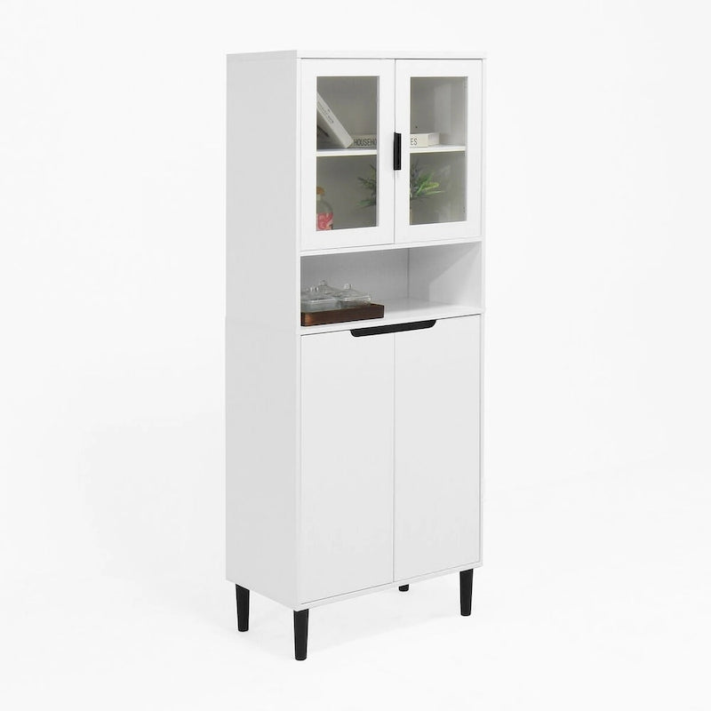 Tall Freestanding Storage Cabinet with Glass Doors