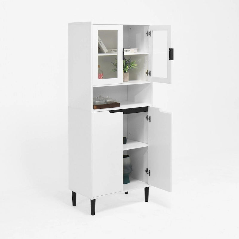 Tall Freestanding Storage Cabinet with Glass Doors