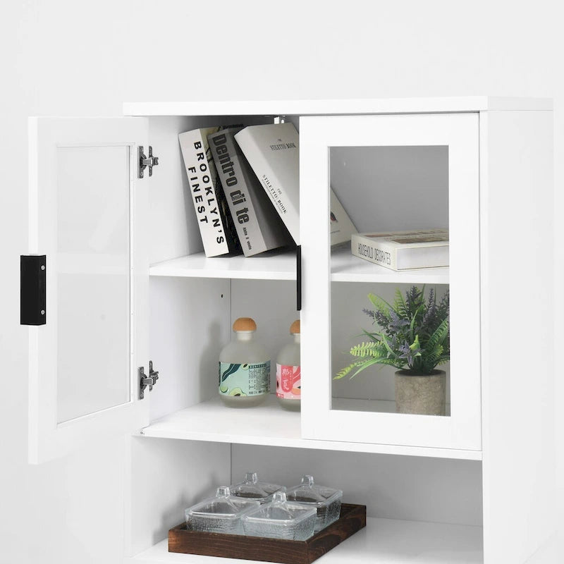 Tall Freestanding Storage Cabinet with Glass Doors