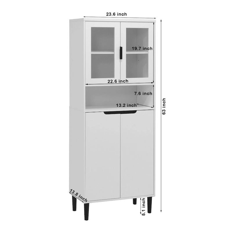 Tall Freestanding Storage Cabinet with Glass Doors