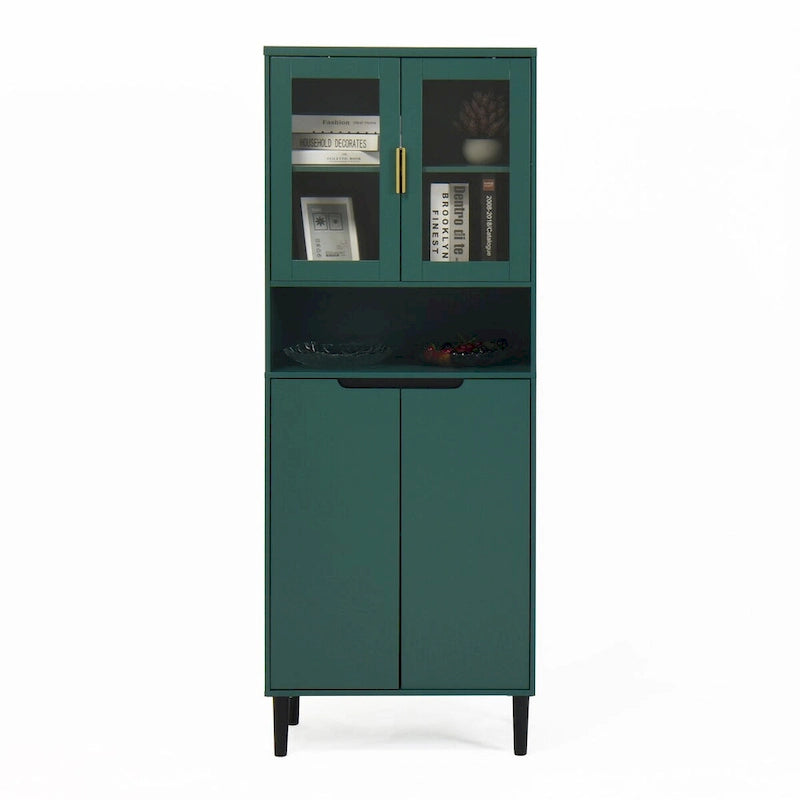 Tall Freestanding Storage Cabinet with Glass Doors