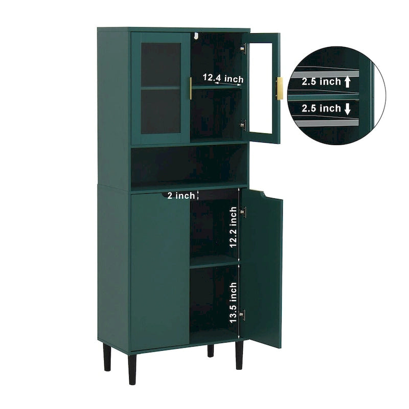 Tall Freestanding Storage Cabinet with Glass Doors