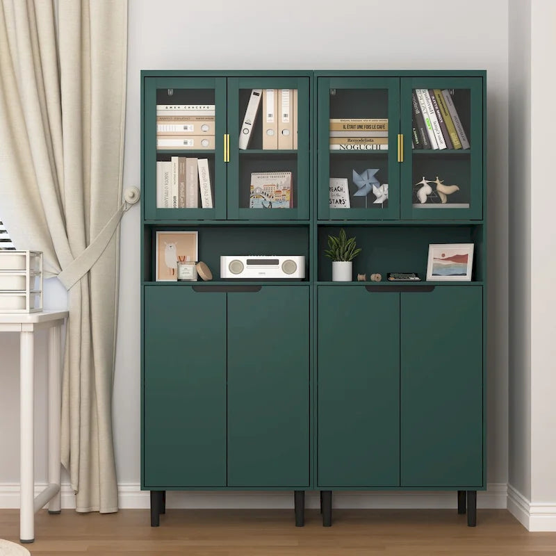 Tall Freestanding Storage Cabinet with Glass Doors