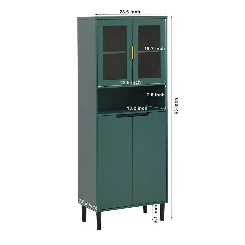 Tall Freestanding Storage Cabinet with Glass Doors