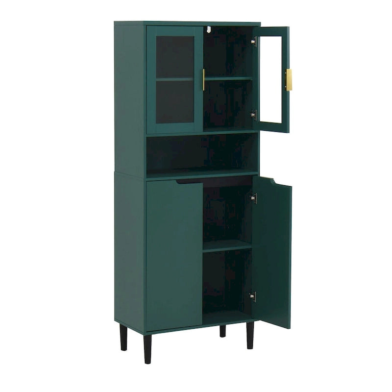 Tall Freestanding Storage Cabinet with Glass Doors